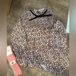 La Coqueta Blue Floral Raya Baby Girl Smocked Set - 3T/3Y